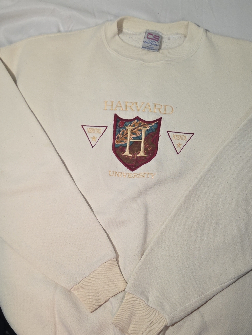 Harvard Cream Embroidered Crewneck Sweatshirt